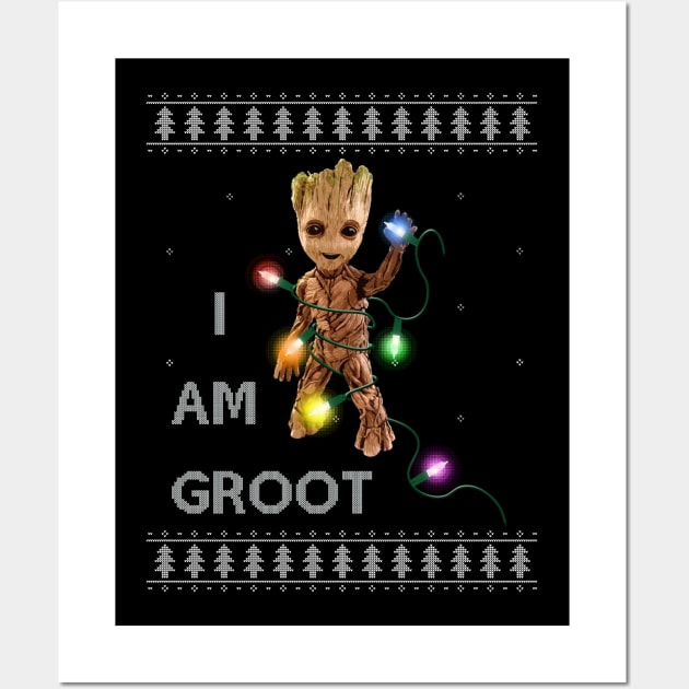 Baby Groot Christmas Lights Guardians Of The Galaxy Wall Art by Bevatron